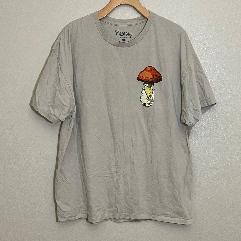 Bowery Supply Co Tan Mushroom Design Cotton T-Shirt